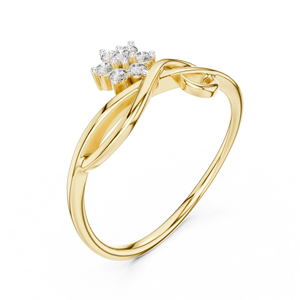 Bague de fiançailles fine en or jaune 14K plaqué rhodium, avec diamant de laboratoire taillé DEF VVS 0.11 CTW, motif floral minimaliste en grappe, style boucle - Product Image 3