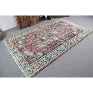 Turkish Large Rug 5.4x8.3 ft, <b>Red</b> Green Camouflage Rug <b>Wool</b> - Product Image 2