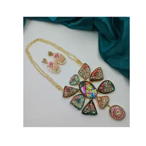 Keluaran baru set kalung mode lukisan tanjue dengan pemasok perhiasan kuningan modis lukisan tangan dari India