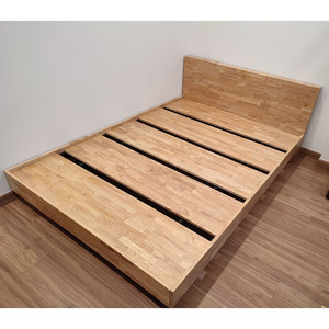 VEGA GN68022 Double Queen King Modern Minimalist Rubber Wood <b>Bed</b> with Iron <b>Frame</b> Solid Mango Assembly Required - Product Image 6