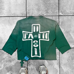 Camisetas de peso pesado con gráfico de gota de Hip Hop, ropa de calle personalizada de algodón de lujo, camiseta cuadrada recortada de gran tamaño para hombres - Product Image 3