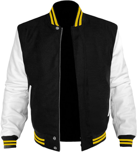 Chaqueta universitaria de lana para hombre con bordado de logotipo personalizado con manga de cuero fabricada en Pakistán 2025 - Product Image 1