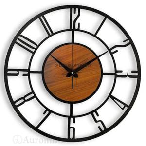 Horloge murale à cadre carré en métal enduit de poudre Mangoo en bois et de couleur noire de qualité supérieure - Product Image 4