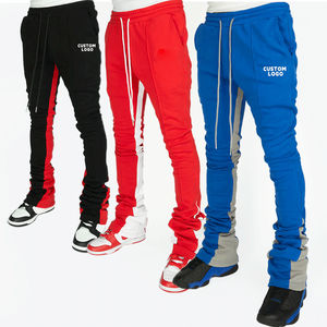 Vente en gros Streetwear décontracté en coton pour hommes avec logo personnalisé pantalon de survêtement baggy de jogging élastique à jambes larges à rayures latérales empilées - Product Image 1