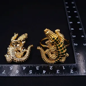 Conjunto de Pulsera y Anillo Premium con Incrustaciones de Diamantes, Diseño de Cocodrilo, Tendencia, Joyería de Moda para Hombre y Mujer, Plata - Product Image 2