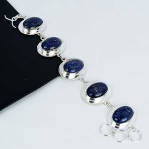 <b>Indian</b> Handmade Lapis Lazuli Gemstone 925 Sterling <b>Silver</b> Vintage Boho & Hippie Shape Christmas Gift Bracelets for Unisex - Product Image 1