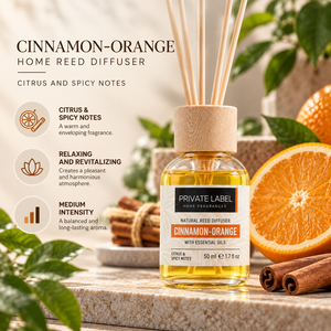 Diffusore di Aromi alla Cannella e Arancia 50ml con Etichetta Privata OEM |   Fragranza per la casa agli agrumi e spezie |   Prodotto in Spagna UE - Product Image 2