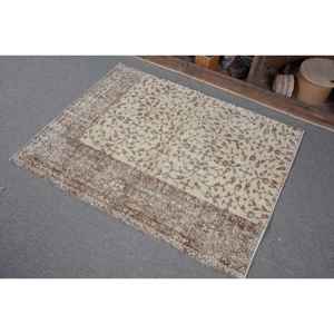 Classic Beige <b>Brown</b> 3.2 X 4ft Vintage Turkish Rug Large Area <b>Wool</b> Patchwork Design for Hallway Bedroom Latex Perfect Bedside Rug - Product Image 3