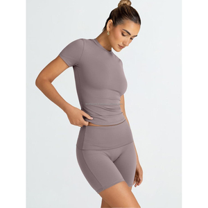 Trendy 2-Piece Waterproof Workout <b>Sets</b> for Women Front Logo Seamless Yoga Outfits <b>Sizes</b> XS to XL for Gym & Summer <b>Lounging</b> - Product Image 2