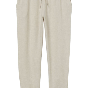 Pantalon taille haute à jambe droite Logo personnalisé Étiquette tissée Pantalon décontracté ample à jambe large en coton lin Broderie plate OEM - Product Image 1