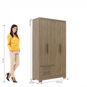 Armario de estilo moderno NUEVO AMETISTA 4 puertas 2 cajones Hogar Dormitorio Muebles Tablero de partículas Color madera Diseño superior brasileño - Product Image 4