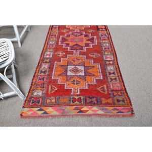 3.1x9.8 ft Turkish Vintage <b>Red</b> <b>Wool</b> Patchwork Rug with Latex Backing Eco-Friendly Bordered Rug - Product Image 5