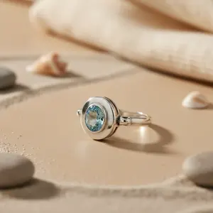 <b>Silver</b> Aquamarine <b>Statement</b> <b>Ring</b> for Women Blue Topaz Oval Cut Gemstone Rhodium Plated Platinum Elegant Blue Gemstone <b>Ring</b> - Product Image 1