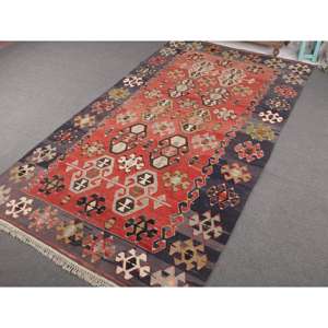 Alfombra Kilim Turca Vintage de 5.7x10.5 pies (175x320 cm), Alfombra de Lana con Diseño de Plantas y Árboles Rojos - Product Image 2