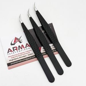 Pinzas de aislamiento semicurvadas para extensiones de pestañas, pinzas de pestañas de acero inoxidable con agarre fuerte recubierto de polvo negro, probadas a mano - Product Image 5