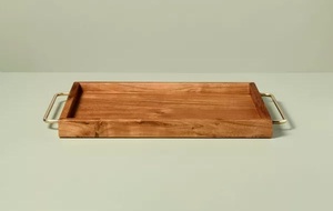 Elegante bandeja de madera para servir con asas dobles Bandeja elegante para bebidas y aperitivos Decoración moderna para el hogar - Product Image 5