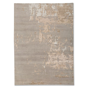 Alfombra de Lana y Seda de Bambú Anudada a Mano Kavi Grey Lu-9031(Fr) con Patrón Abstracto Teoría del Caos para Decoración de Hogar, Pasillo o Habitación, Rectangular - Product Image 1