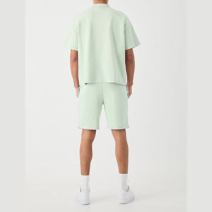 Ropa de dos piezas Chándal Estampado de algodón Oversize Drop Shoulder Camiseta y pantalones cortos Conjunto para hombres - Product Image 5