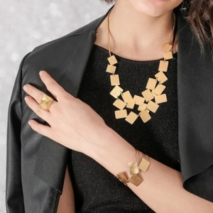SOUMYA CREATIONS Trendy Gold-Plated Handmade Brass Women's <b>Statement</b> <b>Necklace</b> Geometric Shape Pattern 20gm for Everyday Wear - Product Image 1