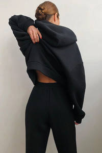 ชุดวอร์มฤดูหนาวขนแกะสีดำสำหรับทุกเพศกางเกงมีฮู้ดใส่สบายระบายอากาศได้ดีผลิตตามสั่ง - Product Image 2