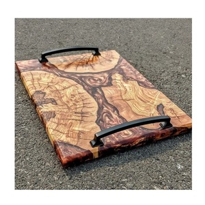 Plateau de service en bois pour thé boisson collations petit déjeuner planches de service vaisselle plateau de service à la main planches avec poignées en laiton - Product Image 3