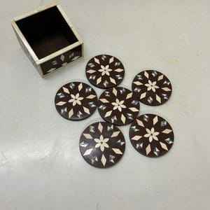 Hot Selling Stylish Coasters Mother of Pearl Inlay Epoxy Resin Coasters Set Tea & Coffee MOP Inlay <b>Table</b> <b>Protection</b> - Product Image 6