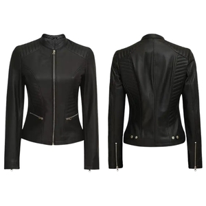 Chaqueta de Motocicleta de Invierno para Mujer, de Cuero de Oveja Genuino, con Cremallera, Estampada, Sólida, Ecológica, de Secado Rápido, Antiarrugas y Resistente al Viento - Product Image 1