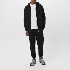 Chándal negro para hombre con capucha y joggers conjunto cremallera completa polar cálido ropa deportiva gimnasio correr streetwear color sólido traje de invierno - Product Image 4