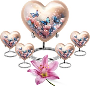 Orange American Style Funeral Urns with Multiple Butterflies Pack 5 (10 Inch Urn 3 Inch Urn Set 4) Funeral <b>Keepsakes</b> for <b>Ashes</b> - Product Image 1