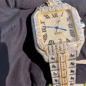 Montre Hip Hop pour homme de qualité supérieure, personnalisée, sertie de diamants de laboratoire, bracelet carré en acier inoxydable 20 mm, verre Miyota, bijoux - Product Image 2