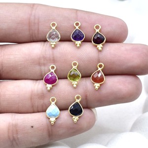 Mix Gemstoe Heart <b>Pendant</b> Handmade Bezel Set Three Rawa Style Tiny Charm Faceted Gemstone Birthstone Jewelry - Product Image 2