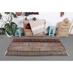 2.7x5.7 ft Vintage Rug, Turkish Accent Rug, <b>Red</b> Brown Bordered <b>Wool</b> Rug - Product Image 3