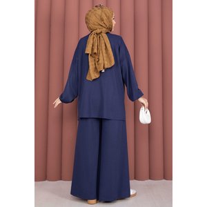 Conjunto Casual Azul Marino de Dos Piezas, Túnica con Cierre Decorativo y Pantalones, Se Puede Usar por Separado o Juntos - Product Image 6