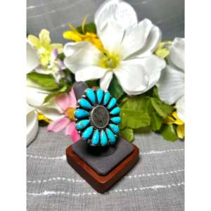 Annie Spencer Kingman Turquoise & Sterling Silver <b>Adjustable</b> Fashion <b>Ring</b> Stylish Inlay on Stainless Steel Perfect Gift Idea - Product Image 2
