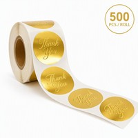 Rouleau d'autocollants de remerciement, 500 pièces, autocollants ronds autocollants en feuille d'or, autocollants de remerciement pour enveloppes, emballages cadeaux, étiquettes d'étanchéité