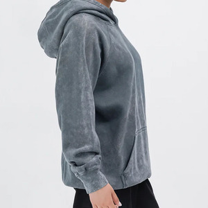 Sudadera con capucha de mujer con lavado ácido Vintage de alta calidad 100% algodón ajuste holgado antipilling ropa de calle transpirable otoño con Capucha forrada larga - Product Image 2