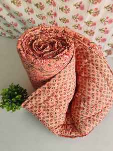 Indian Cotton Razai <b>Quilt</b> Hand Block Print Winter Warm Boho Hippie Bedspread <b>Blanket</b> - Product Image 5