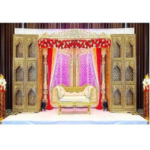 Vintage Rajwada Theme Wedding Stage <b>Backdrop</b> with Heavy Carving Jhronka <b>Frames</b> Professional Fiber Jharokha Decor - Product Image 1