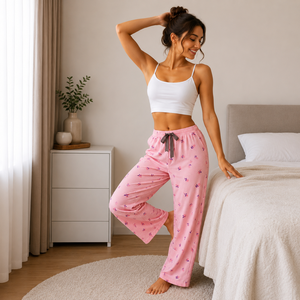 Pantalon de pyjama ample en satin de viscose respirant pour femme, taille élastique, coupe décontractée, avec logo sur le devant, fabriqué en Turquie, personnalisable, vente en gros - Product Image 1