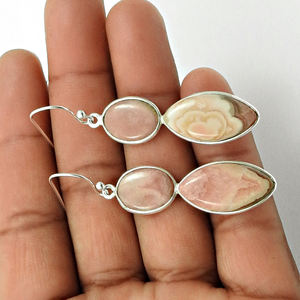 Pendiente atractivo para mujer, Plata de Ley 925, Natural Rodocrosita, piedras preciosas, forma de marquesa, pendientes clásicos, joyería hecha a mano - Product Image 3