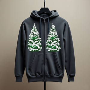 Sudadera con Capucha Negra para Hombre con Estampado de Estrellas Geométricas Blancas, Corte Regular, Cierre de Cremallera, Diseño con Bolsillo Frontal - Product Image 5