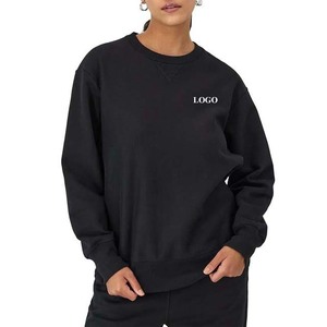 Nueva llegada de color negro logotipo personalizado diseño bordado transpirable ropa de mujer tallas grandes sudaderas con capucha cuello redondo 360g - Product Image 1