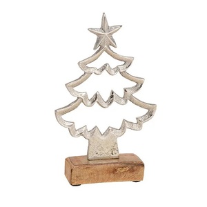 Estrella de calidad superior Metal Navidad Estrella de plata decorativa en base de madera 15 cm Decoración para el hogar - Product Image 6