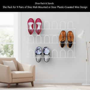 Shoe <b>Rack</b> for 9 Pairs of Shoes <b>Wall</b>-Mounted or Door Plastic-Coated <b>Wire</b> Design - Product Image 1
