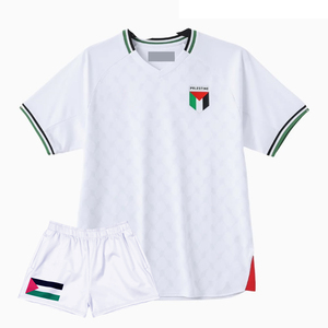 2026 Conjunto de camiseta de fútbol de Palestina Uniforme de fútbol al por mayor en blanco negro con posición de logotipo frontal de raya central verde roja - Product Image 2