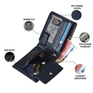 Cartera de cuero genuino con tres pliegues y bolsillo trasero para tarjetas - Product Image 3