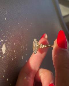 Anillo de Compromiso Vintage con Circonita Cúbica en Corte Marquesa, 6x12 mm, Chapado en Oro Amarillo, Joyería Fina para Mujer, Venta al por Mayor de Fábrica - Product Image 3