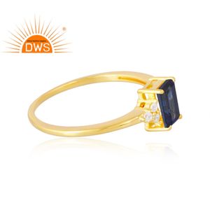 แหวนพลอย925ชุบทอง18K จากธรรมชาติ CZ และแซฟไฟร์เดมี่เครื่องประดับชั้นดี - Product Image 4