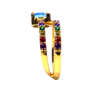 Anillo DE BODA clásico de Plata de Ley 925 chapado en oro con Topacio Azul y piedras preciosas multicolores anillo de compromiso de moda - Product Image 5
