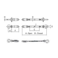 Tendeurs de ligne de vie en acier inoxydable de type US STS 316 19 mm compatibles avec les mesures impériales (en pouces) pour usage nautique